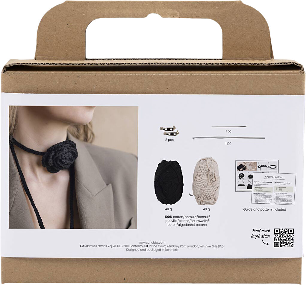 Mini DIY Kit H&aelig;kle, Taske med rose