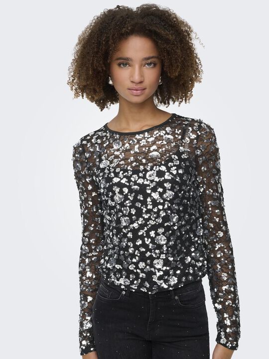 ONLPALEMA LS LACE SEQUIN TOP WVN