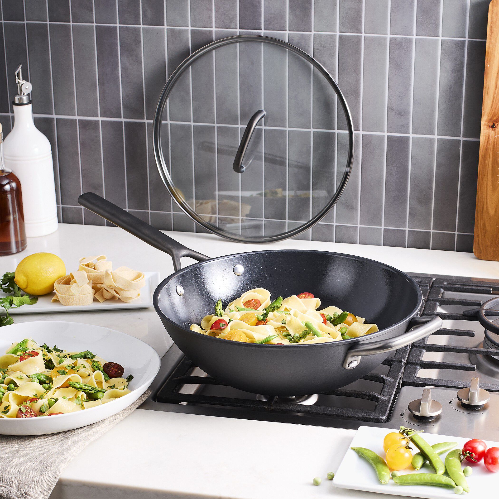 Milano, Wok med glasslokk 30 cm, Aluminium