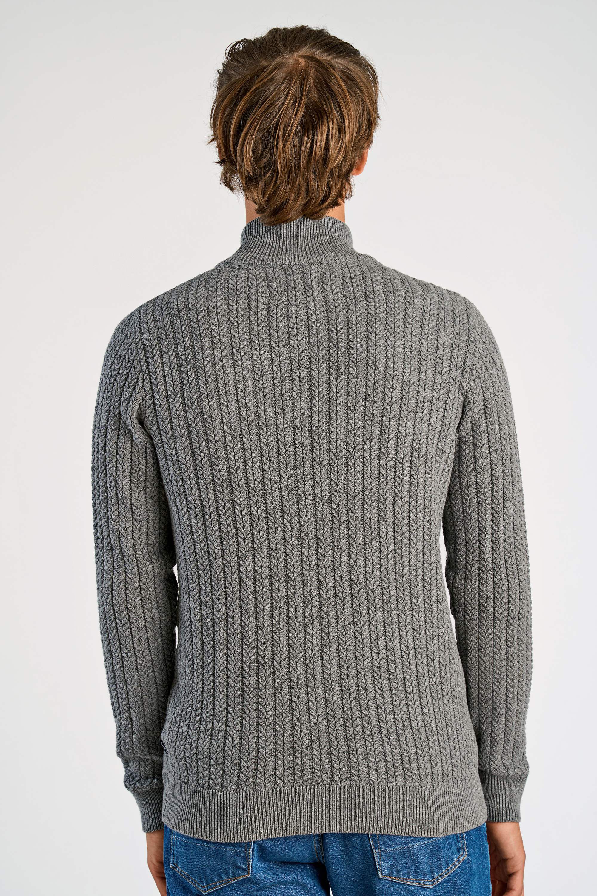 Recycle cabel knit zip cardiga