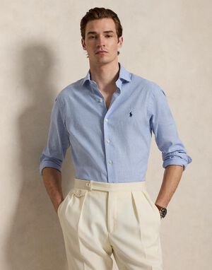 Custom Fit Houndstooth Linen-Blend Shirt