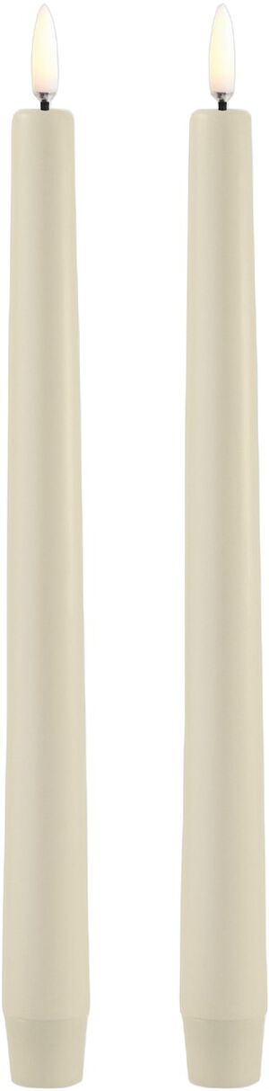 LED taper candle, Oyster Grey, Smooth, 2-pack, 2,3x25 cm