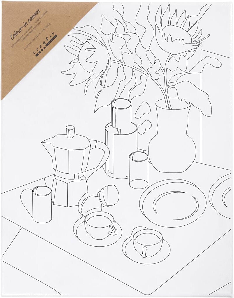 Malerl&aelig;rred med print, Morgenbord, str. 24x30 cm.