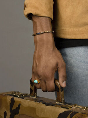 Men's Wristband with Blue Lapis, Jasper and Coconut Heishi Beads and G