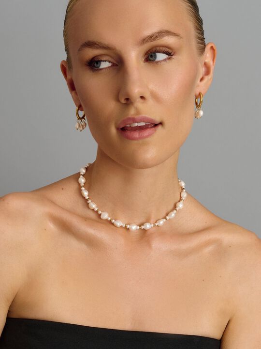 Triple Drop Pearl Hoops in Gold