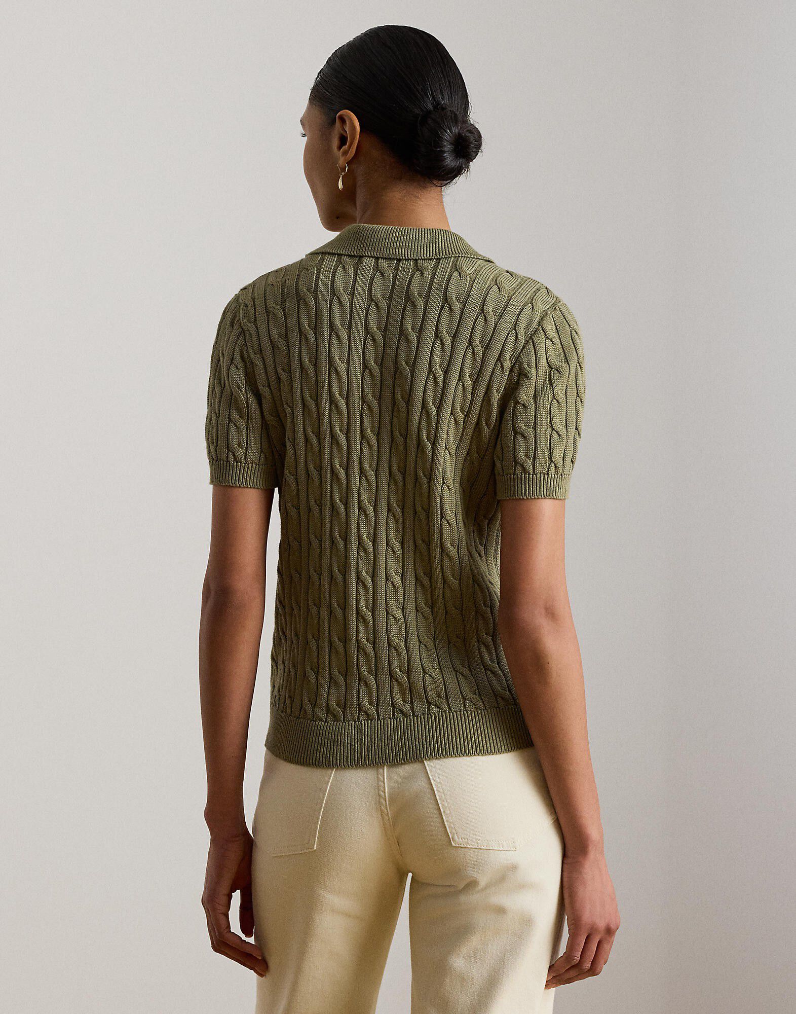 Cable Cotton-Blend Short-Sleeve Sweater