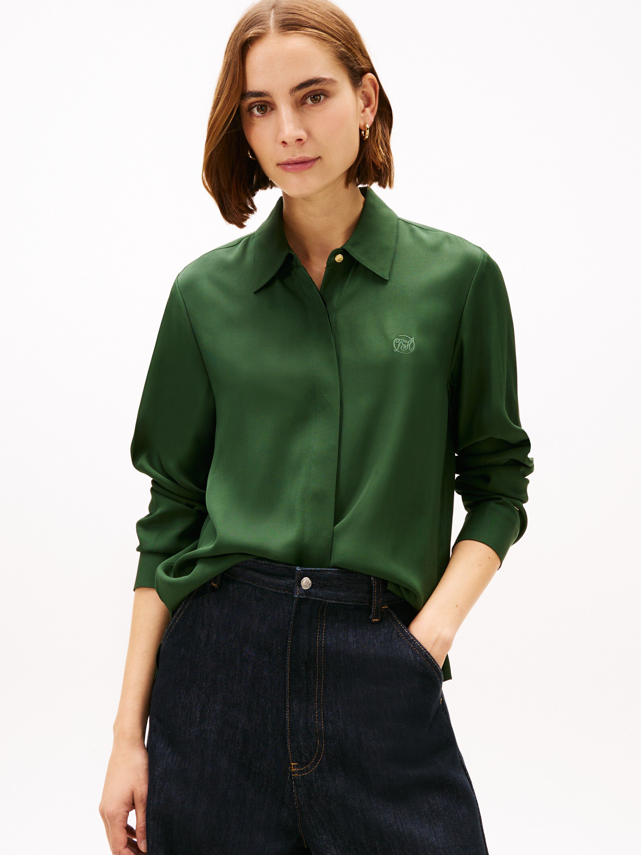 Regular Fit Concealed Placket Twill Shirt