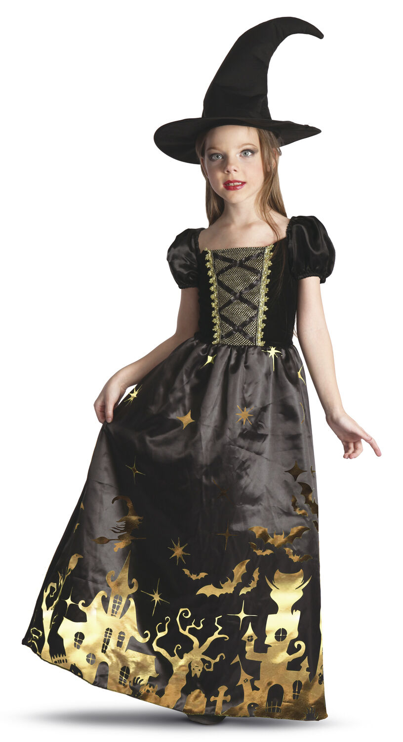 Gullheks Flott kjole med gulltrykk og hatt