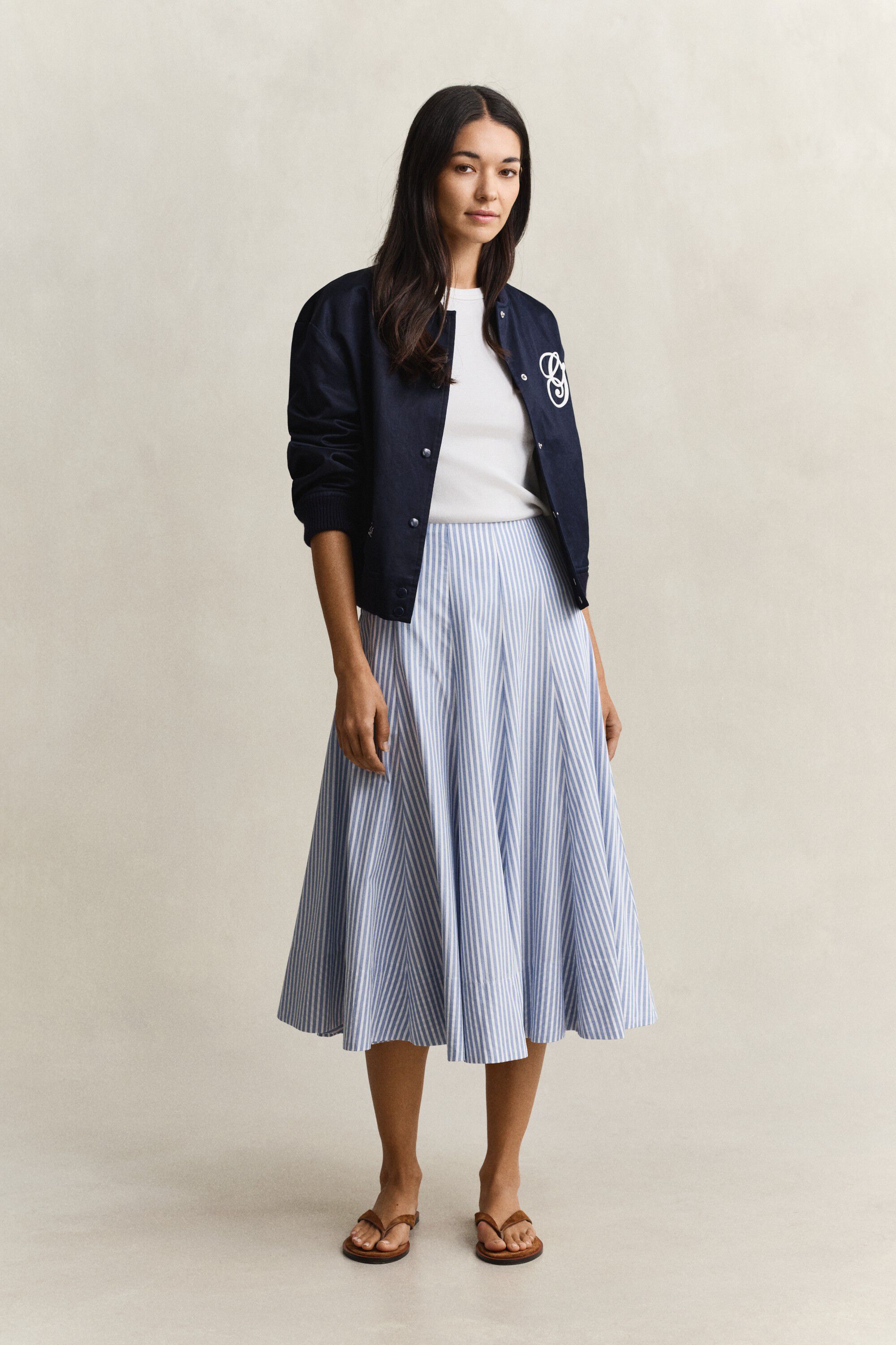 STRIPE CTN PANEL MIDI SKIRT