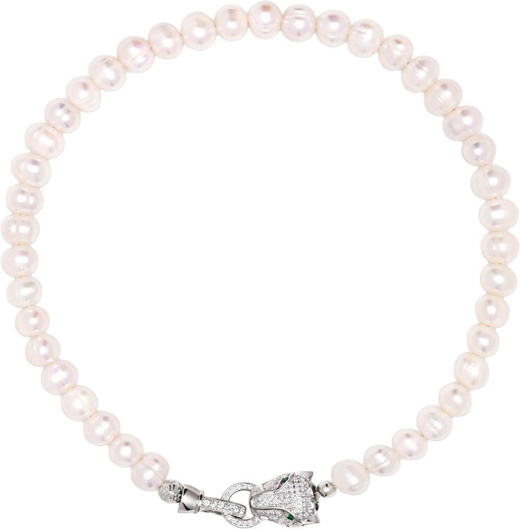 Women's Pearl Choker with Silver Panther Head