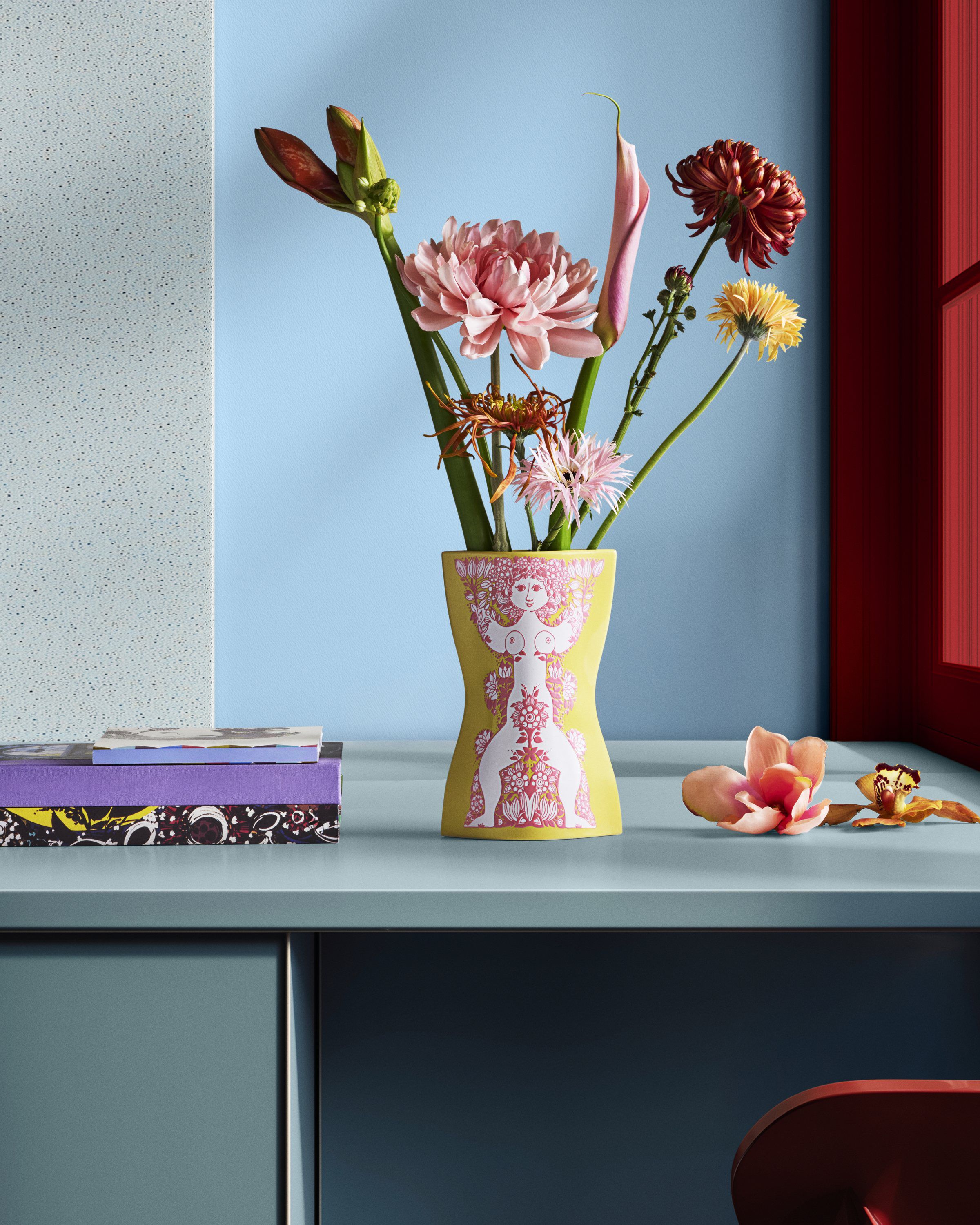 Nina Vase H22 cm gul/pink