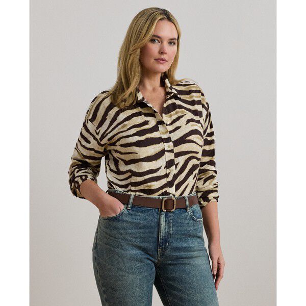 Relaxed Fit Zebra-Print Linen Shirt