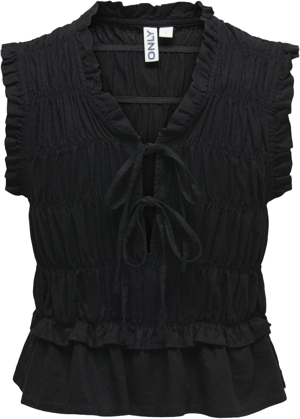 ONLGOA S/S LINEN BL FRILL TOP CC PN
