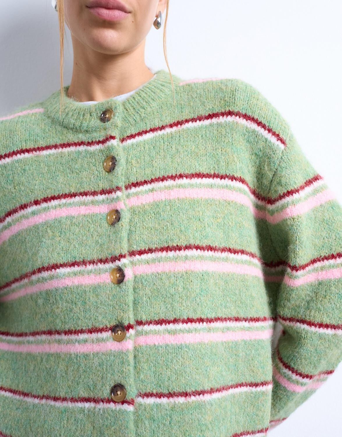 Tscaro Stripe Ls O-Neck Cardigan