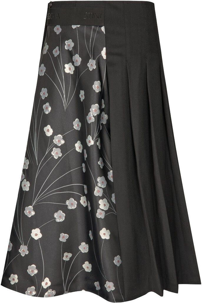 1499 Glitter Jacquard / Twill Mix, Hybrid Pleated Midi Skirt