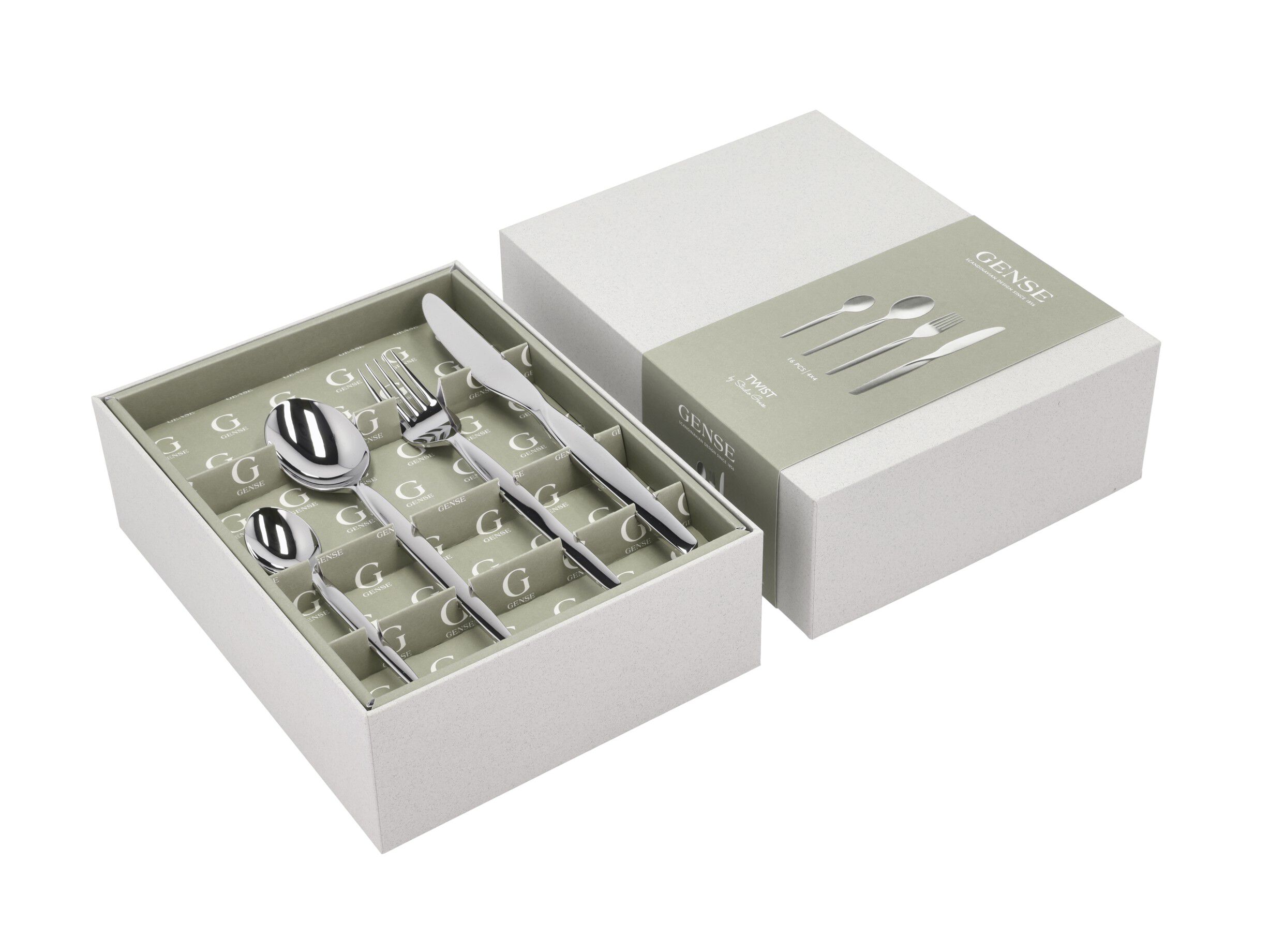 Bestikksett Twist 16 deler Blankt st&aring;l