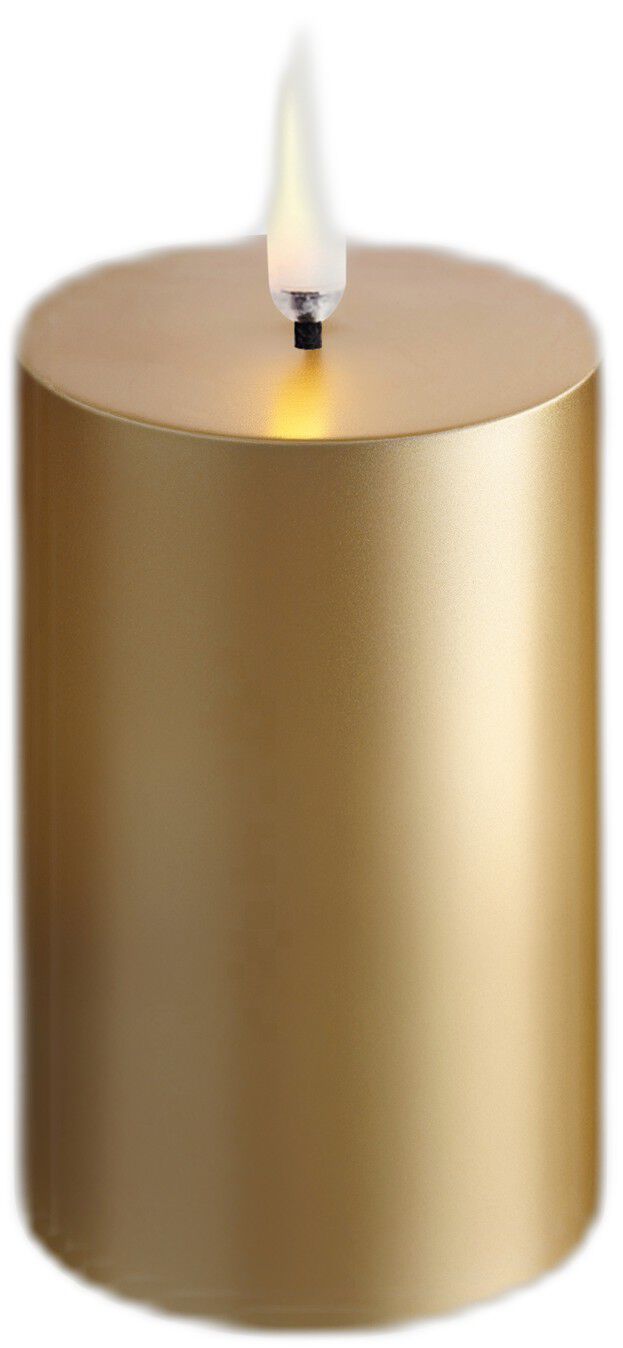 LED pillar candle, Gold finish, Smooth, 5x7,5 cm