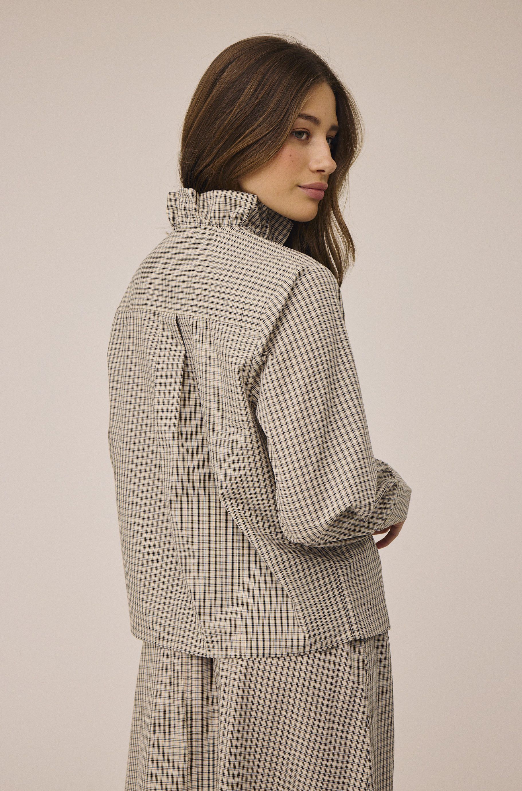 Ellen 4 Check Cotton Frill Shirt - 100% Cotton GOTS