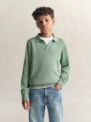 Shield Knitted V Neck Ls Polo