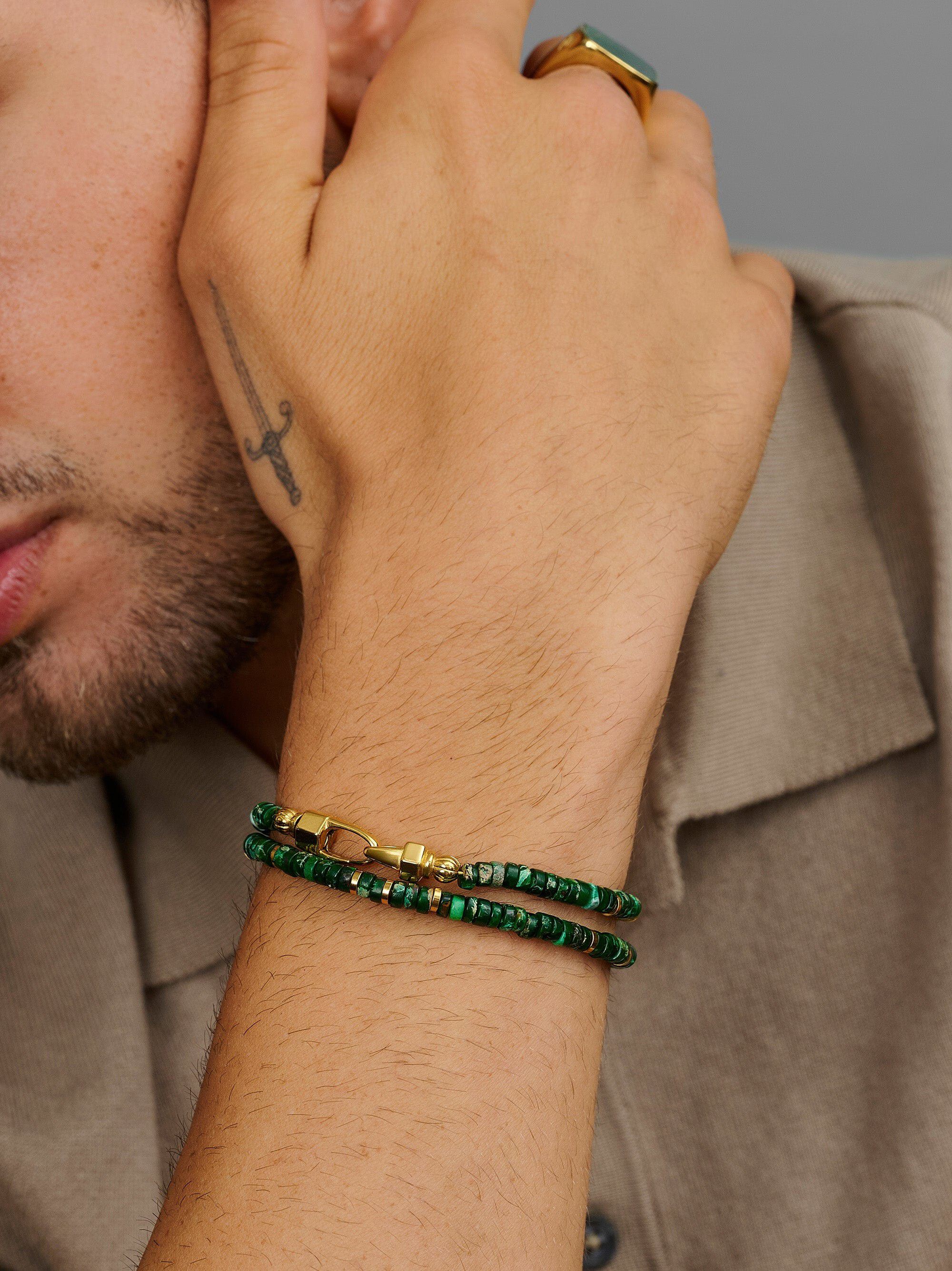 Dark Green Malachite Heishi Wrap Bracelet