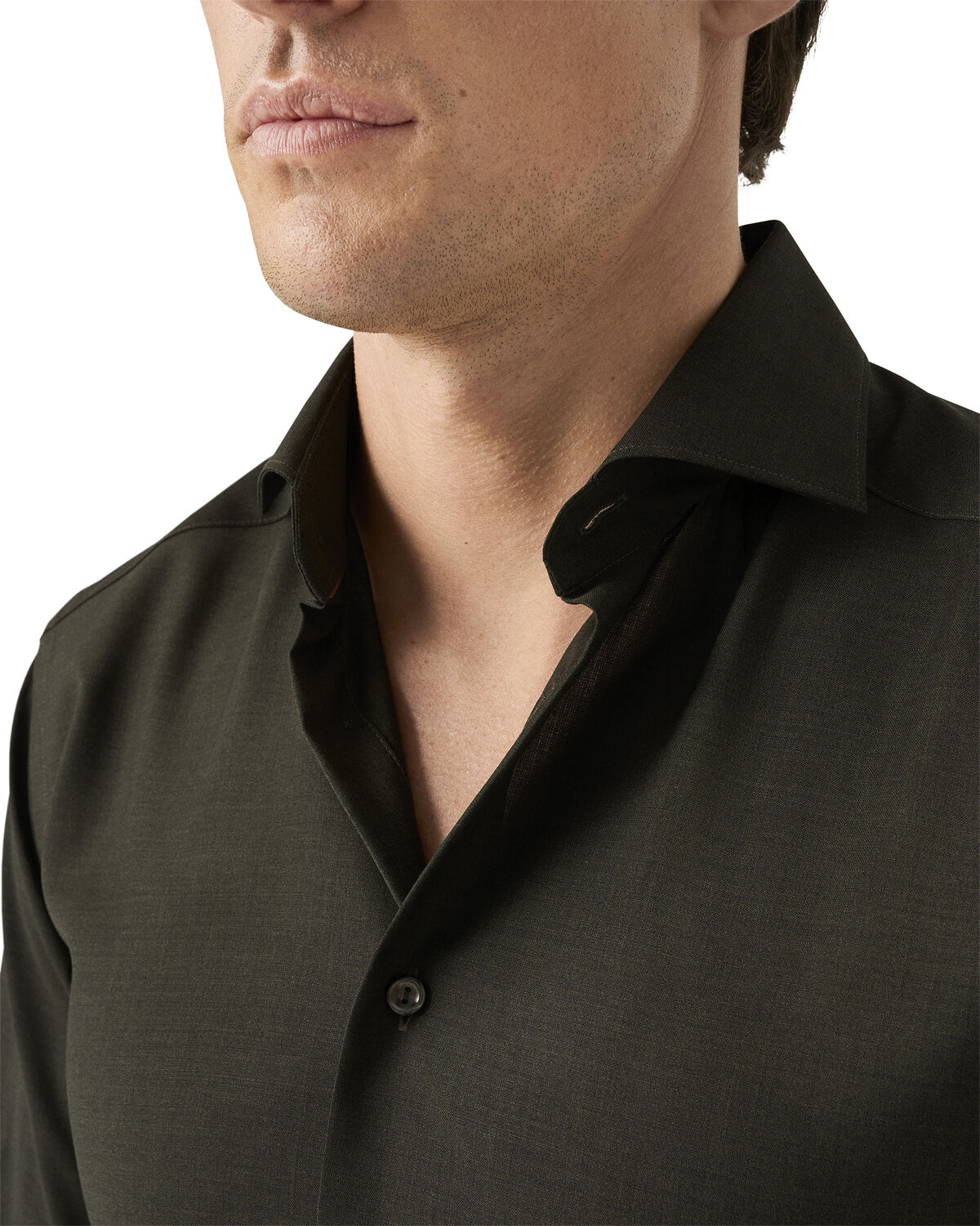 Contemporary Fit Dark Green Solid Merino Wool Shirt