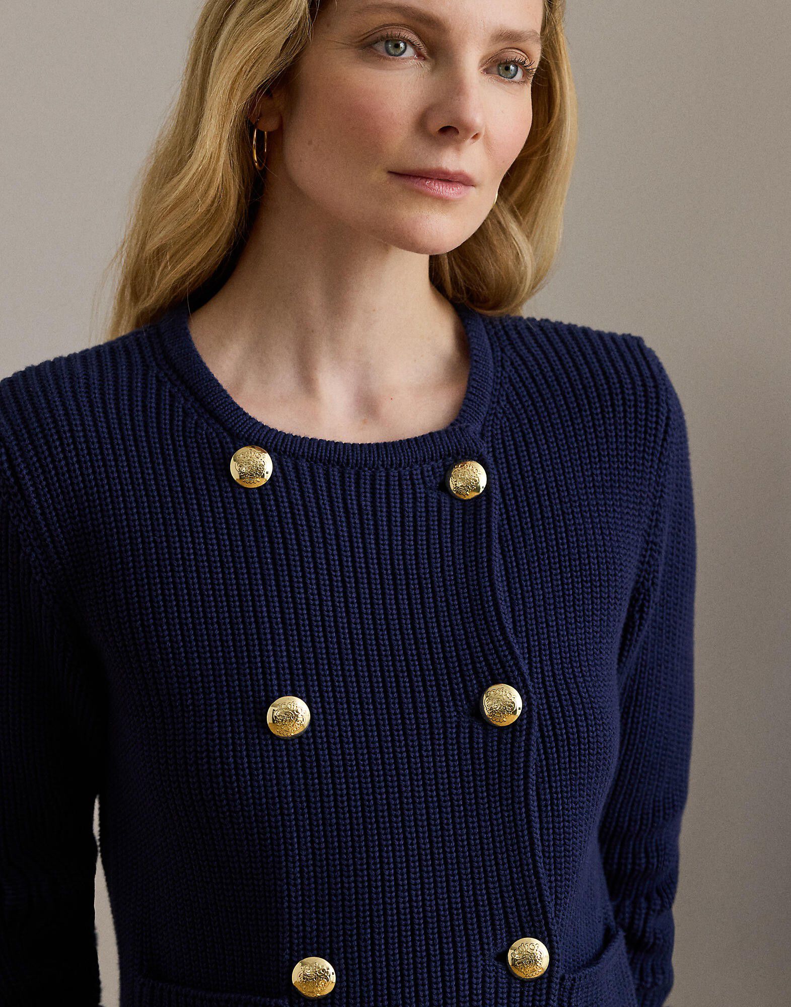 Double-Breasted Cotton Sweater Jacket