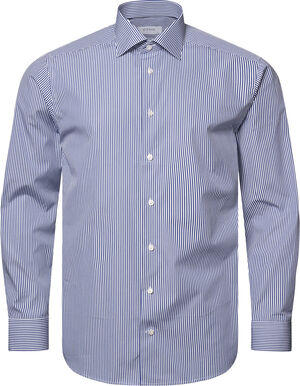 Slim Fit Dark Blue Bengal Striped Elevated Poplin Shirt