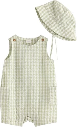 Sett i seersucker med romper og mat