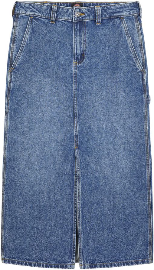 LONG DENIM CARPENTER SKIRT W RINSED