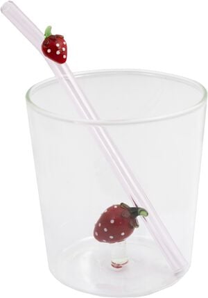 Glas med suger&oslash;r jordb&aelig;r