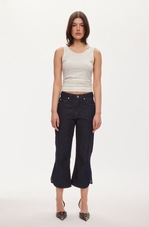 Split denim capri