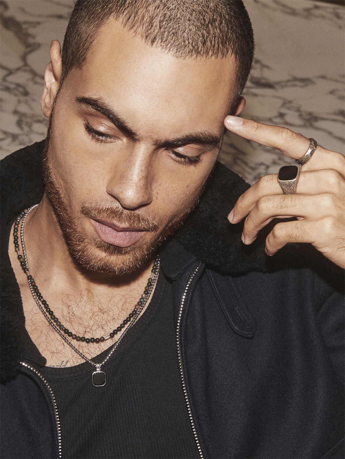 Silver Necklace with Square Matte Onyx Pendant