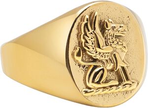 Men's Stainless Steel Lion Crest Ring with Gold Plating