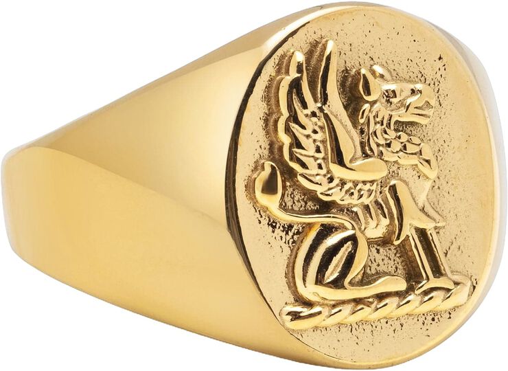 Men's Stainless Steel Lion Crest Ring with Gold Plating