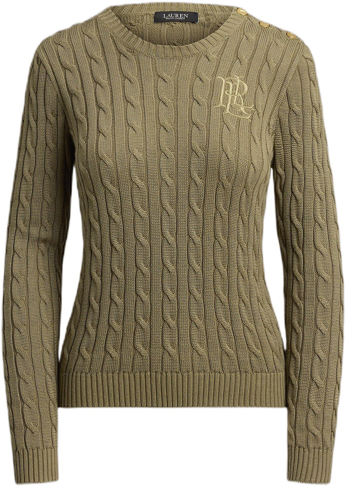 Button-Trim Cable-Knit Sweater