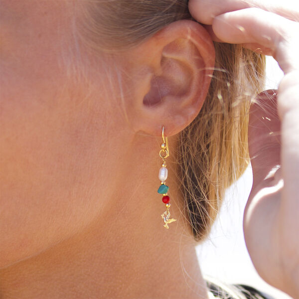 Peace Turquoise & Coral Pearl Earring
