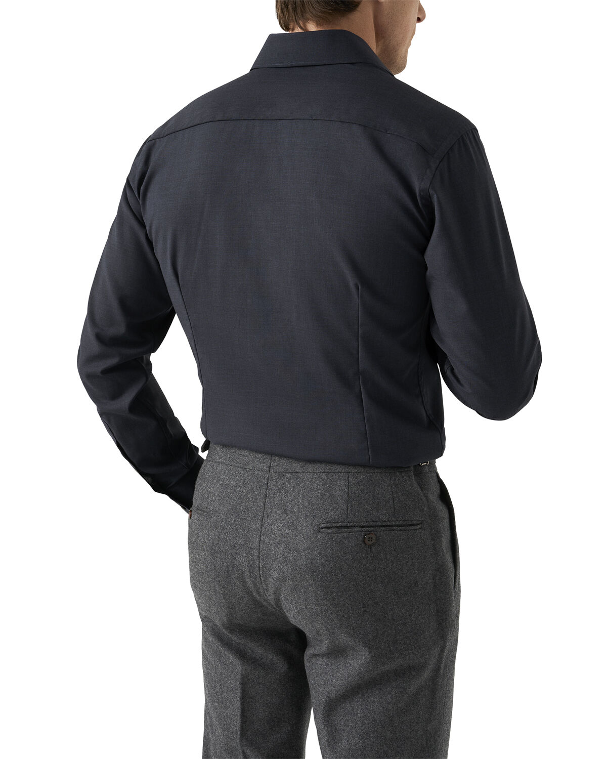 Slim Fit Navy Blue Solid Merino Wool Shirt