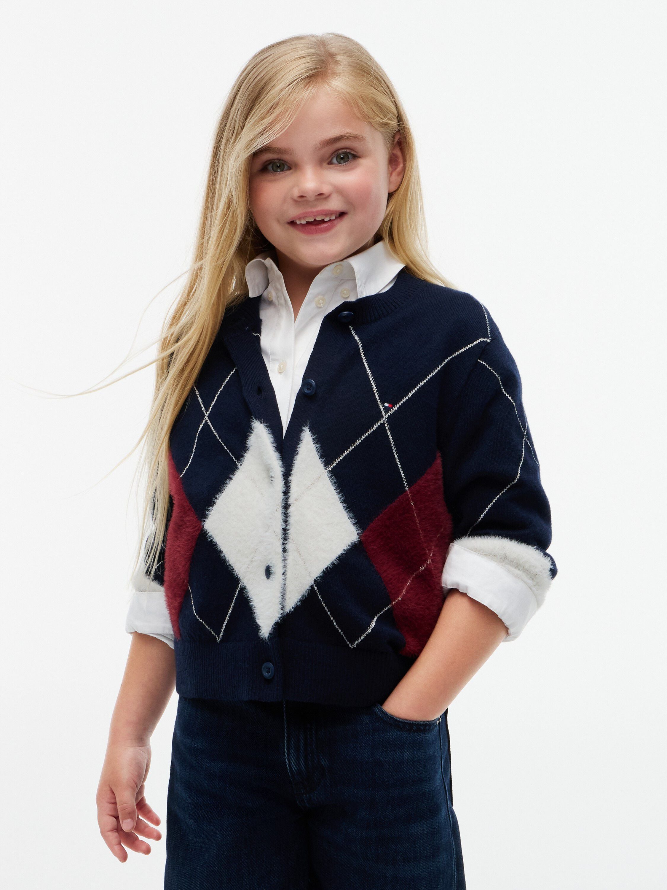 Argyle Relaxed Cardigan With Wool