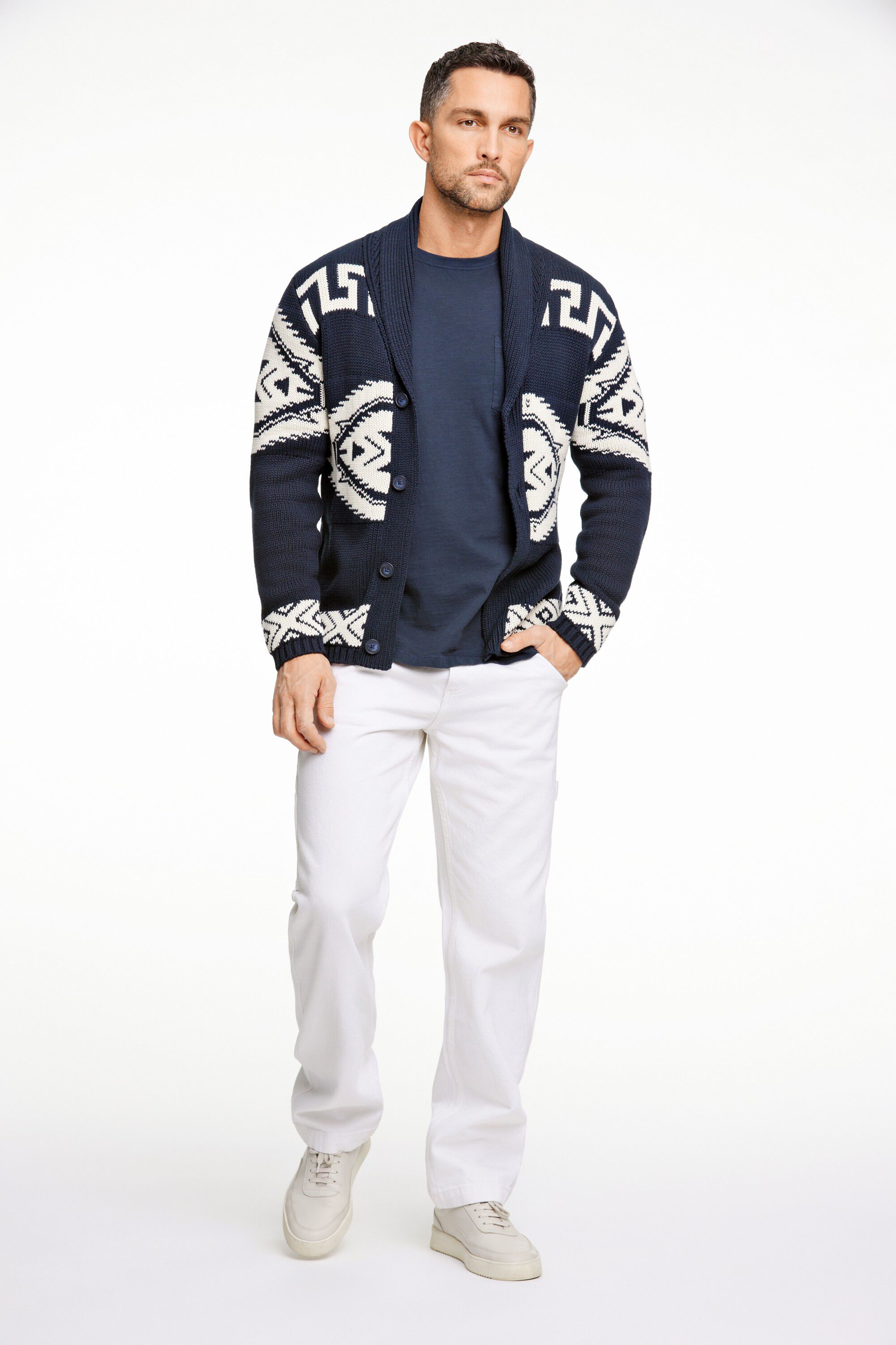 Shawl collar intarsia cardigan