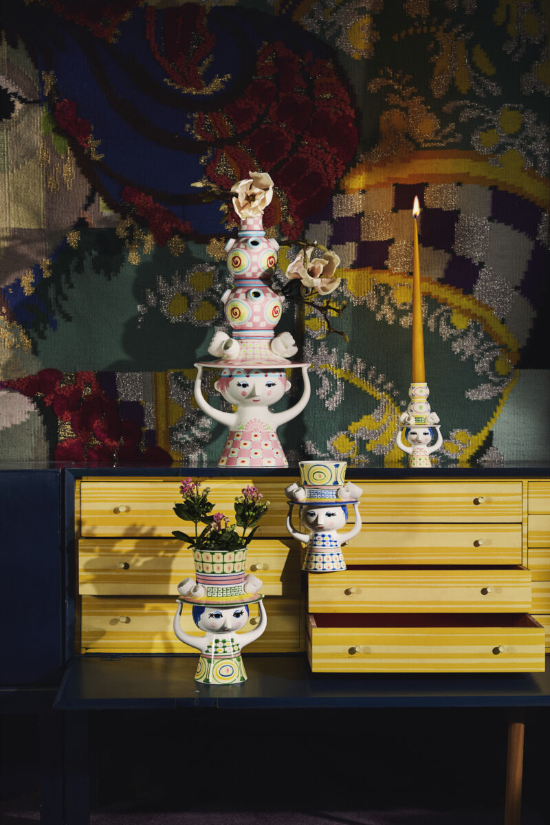 Lady with hat Vase H50 cm pink