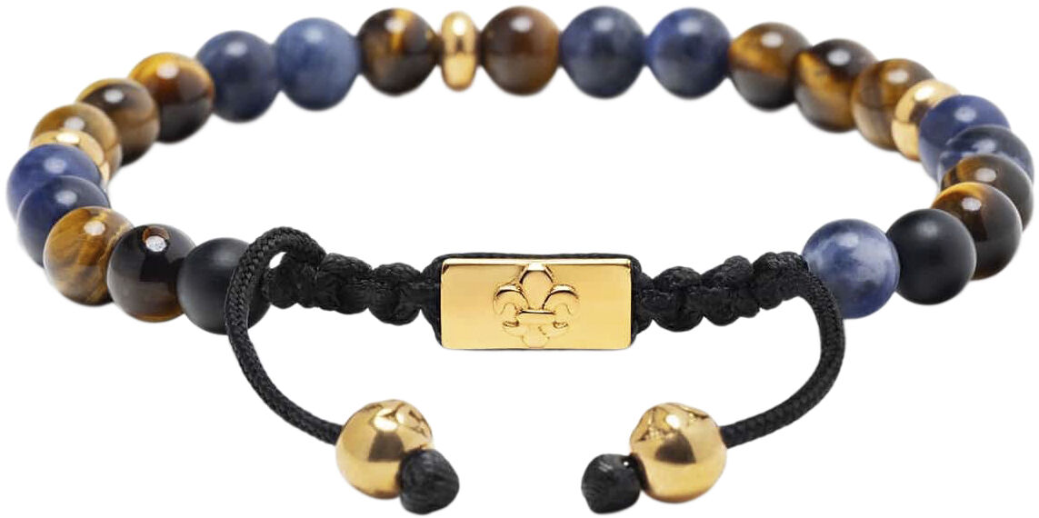 Men's Beaded Bracelet with Dumortierite, Brown Tiger Eye and