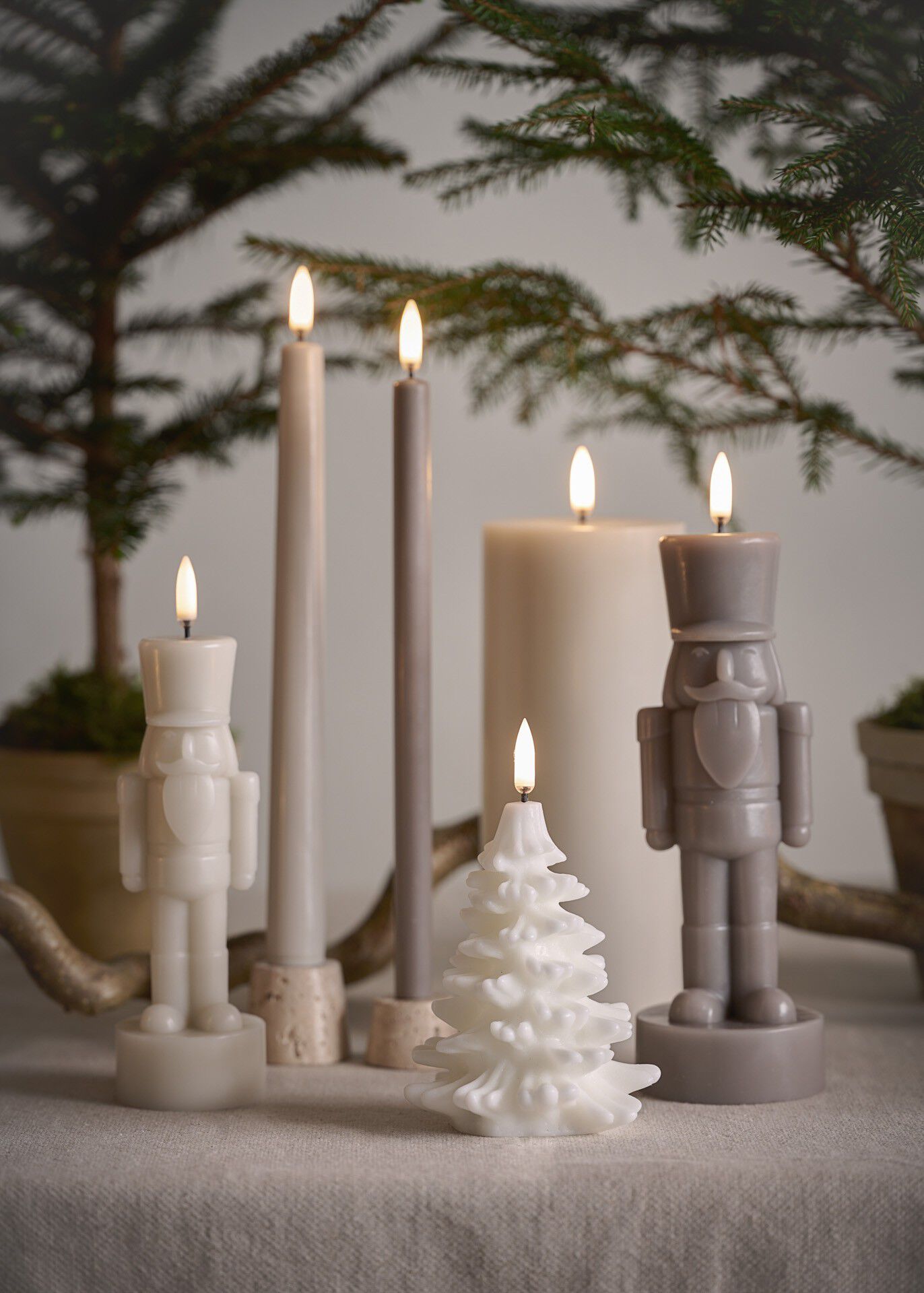 LED candle, Nutcracker, Oyster grey, Smooth, 6x16,5 cm