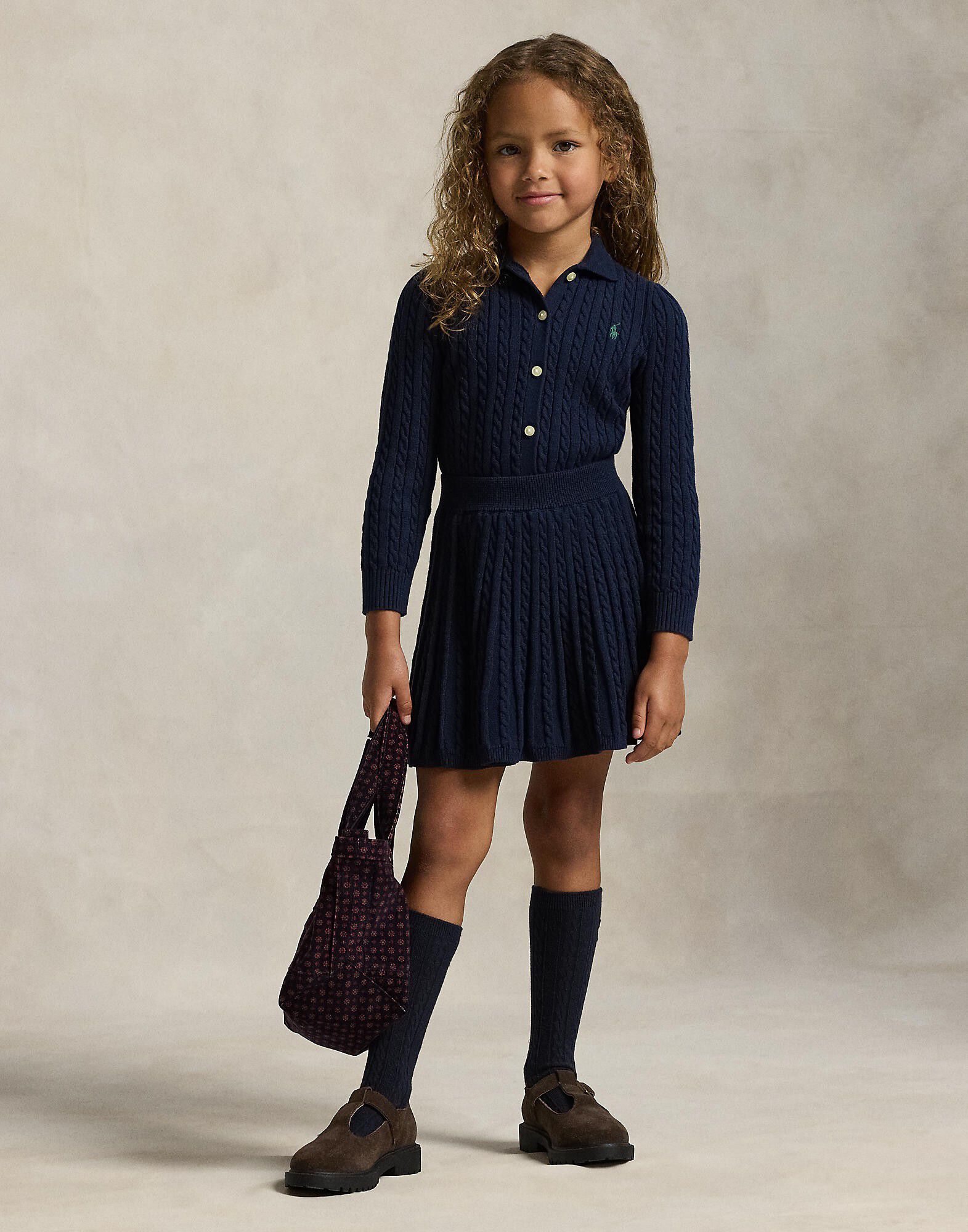 Cotton Polo Cardigan & Skirt Set