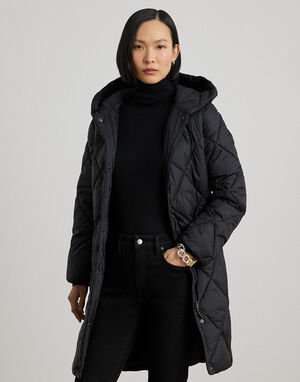 Hooded Diamond-Quilted Down Coat