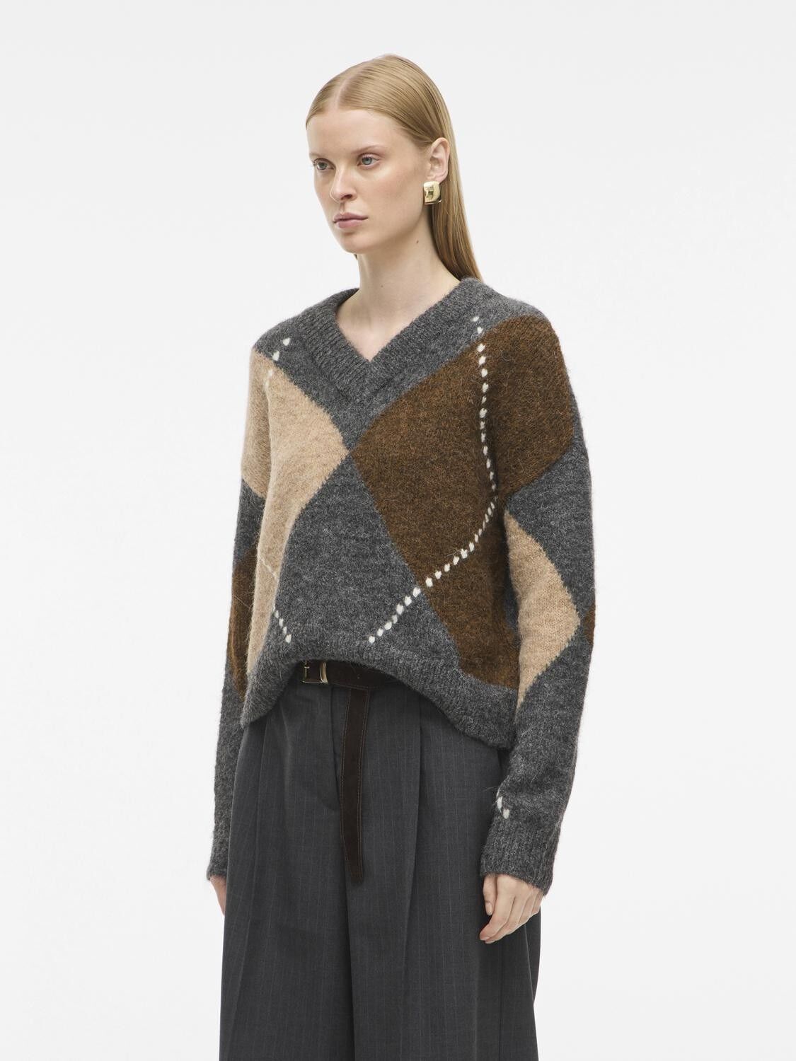 Rouargyle Ls V-Neck Knit