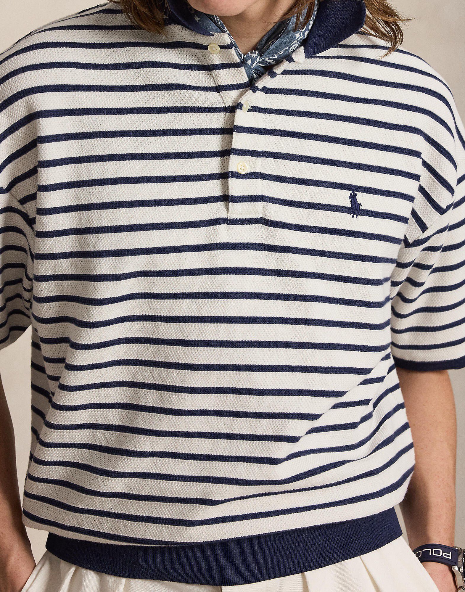 Relaxed Fit Striped Textured Polo Shirt