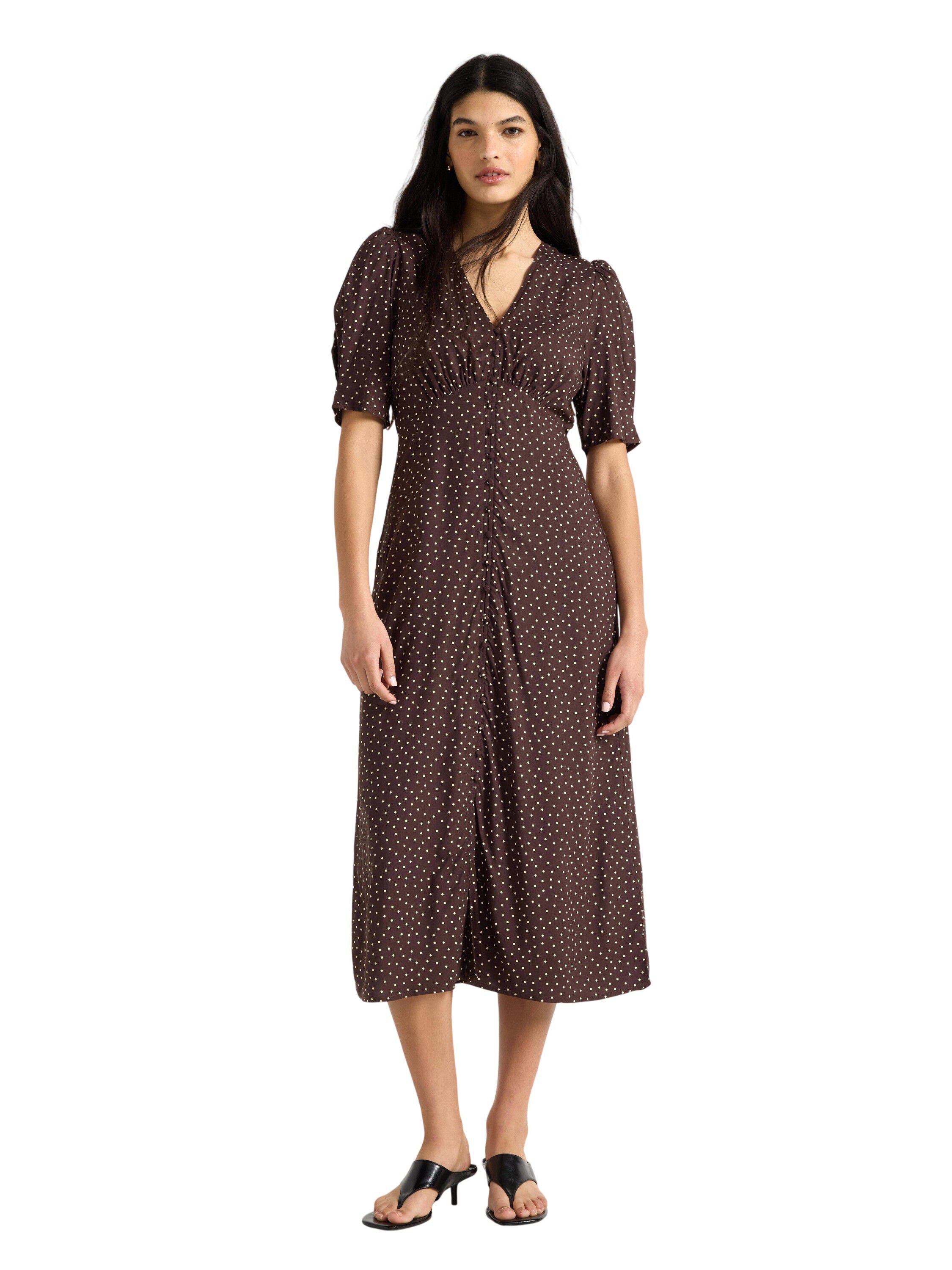 Midi dress with short, puff sleeves