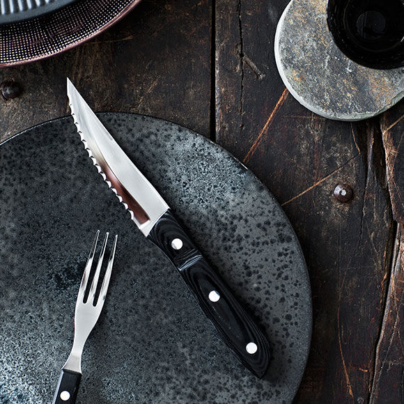 Steakkniv XL Old Farmer Micarta 23,5 cm 4 st Svart/St&aring;l