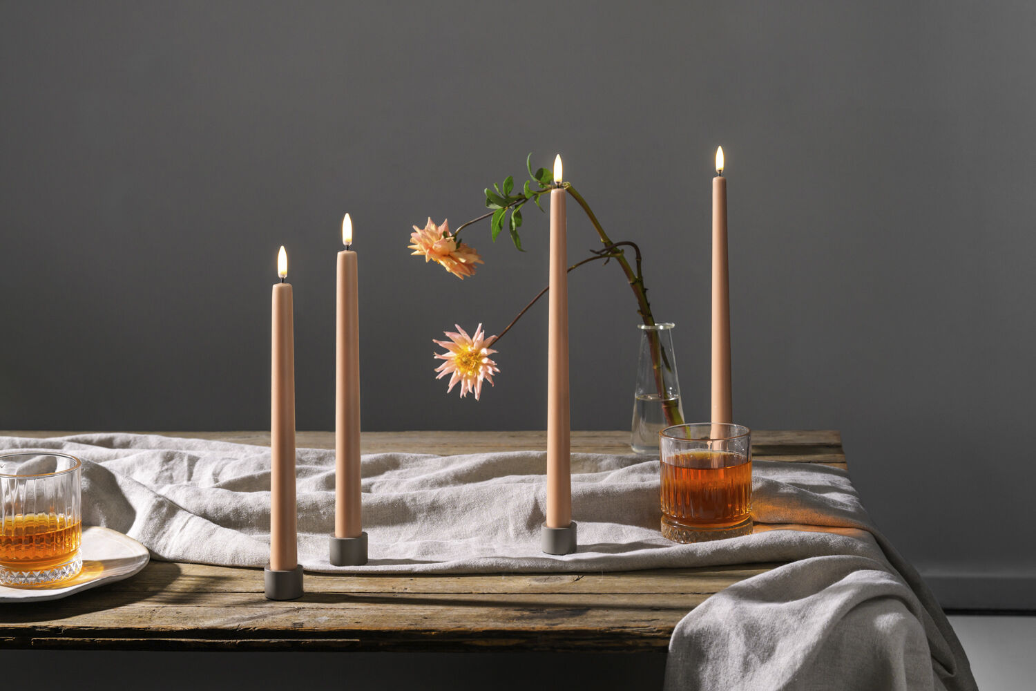 LED taper candle, Apricot, smooth, 2-pack, 2,3x25 cm