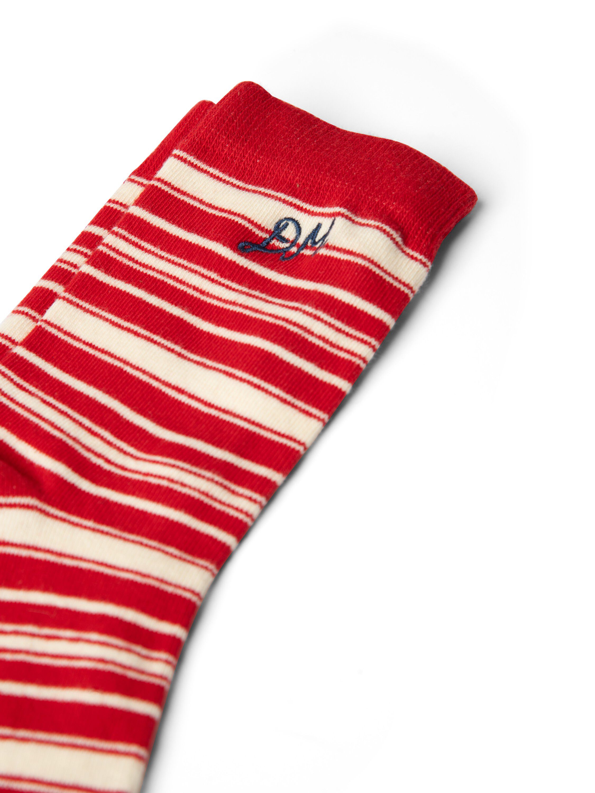 CALF LENGTH SOCKS - CREAM & RED STRIPE
